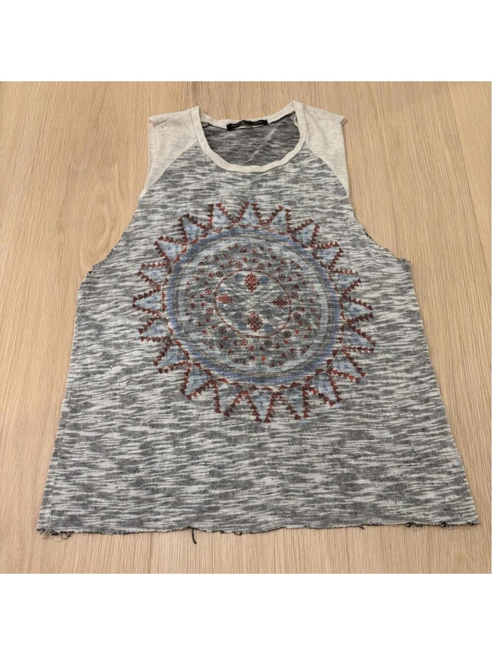 Evolution and Creation Gray and Red Patterned Muscle Tee